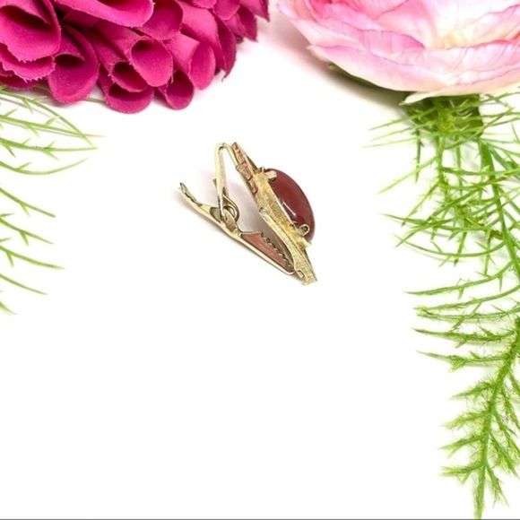 VINTAGE⚜️Cabochon Faux Jasper Golden Dress Clip - Picture 4 of 7